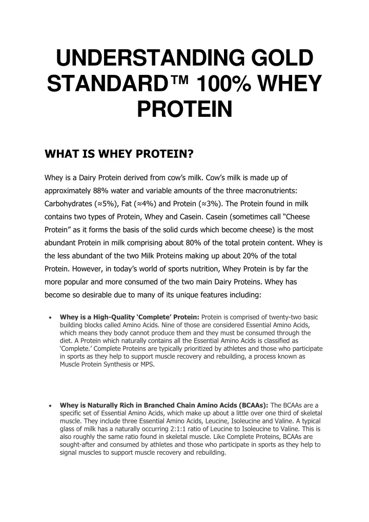 understanding gold standard 100 whey protein