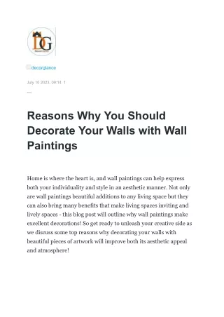 Reasons Why You Should Decorate Your Walls with Wall Paintings