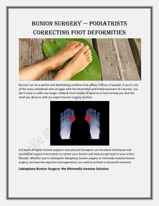 Bunion Surgery — Podiatrists Correcting Foot Deformities