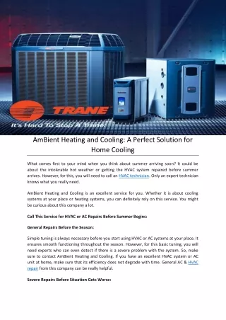 AmBient Heating and Cooling A Perfect Solution for Home Cooling