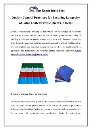 Quality Control Practices for Ensuring Longevity of Color Coated Profile Sheets in Delhi