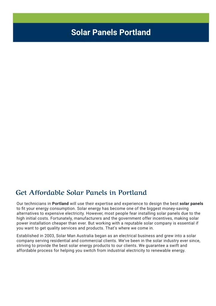 solar panels portland