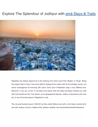 Explore The Splendour of Jodhpur with amã Stays & Trails