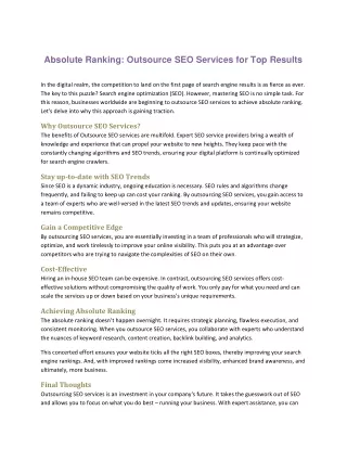 Absolute Ranking Outsource SEO Services for Top Results