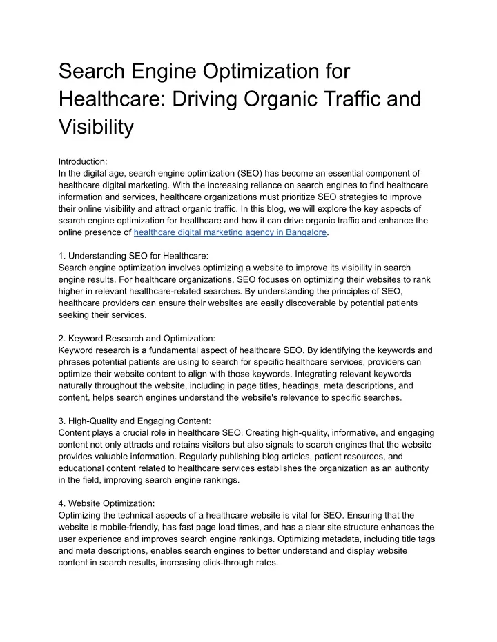 search engine optimization for healthcare driving
