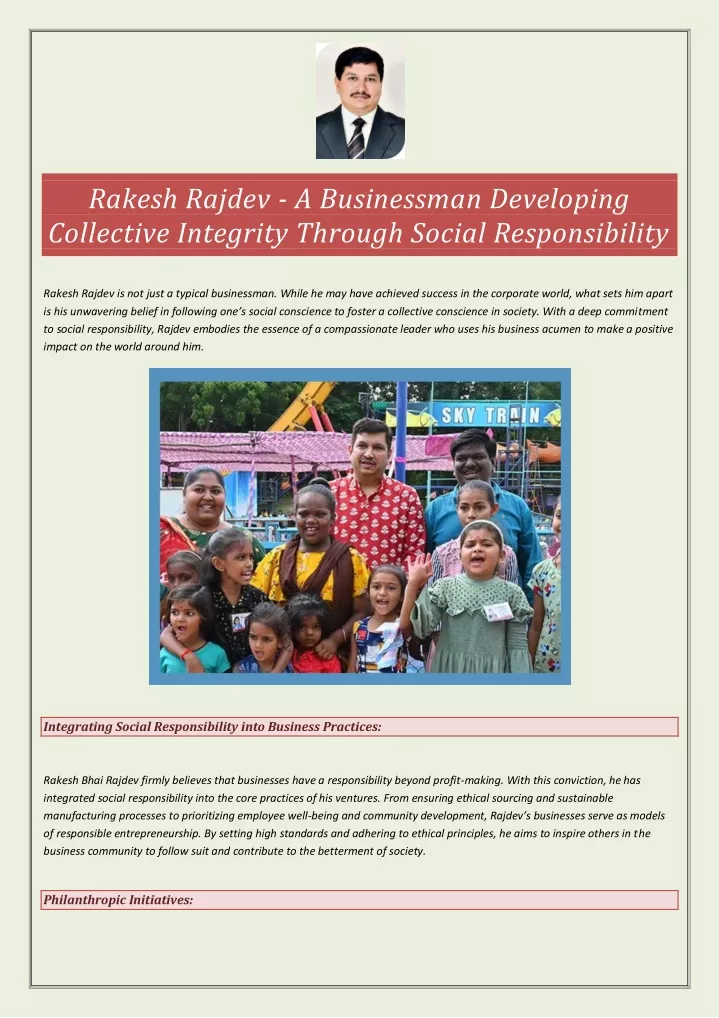 rakesh rajdev a businessman developing collective