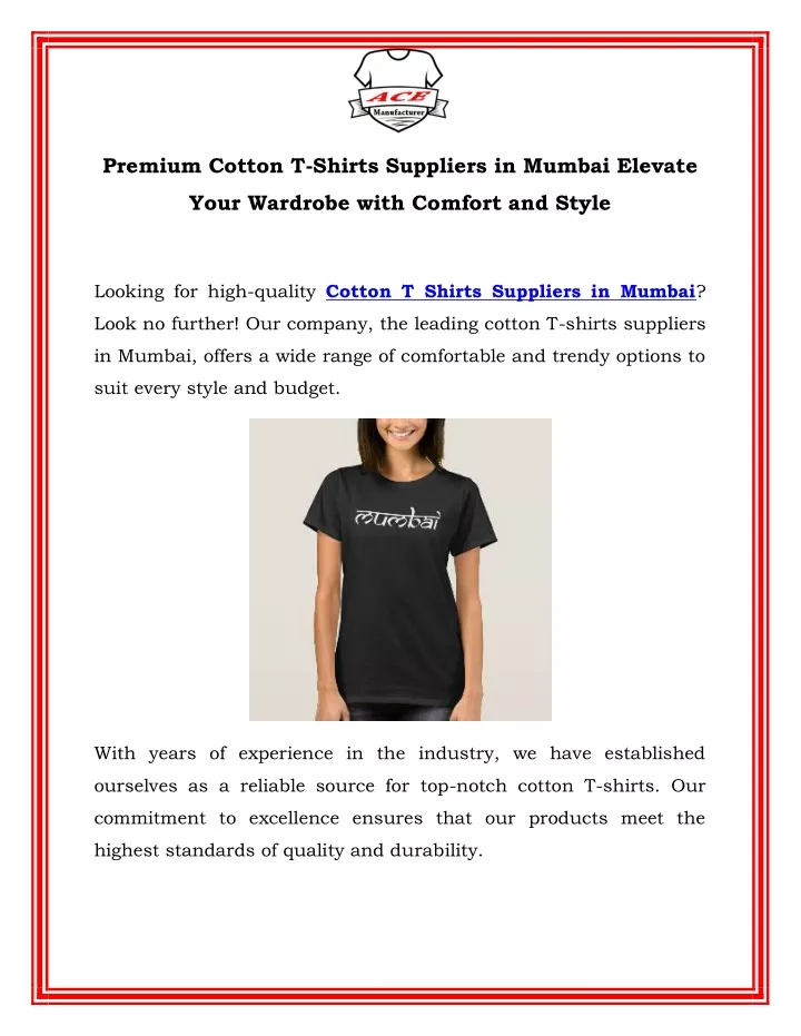premium cotton t shirts suppliers in mumbai