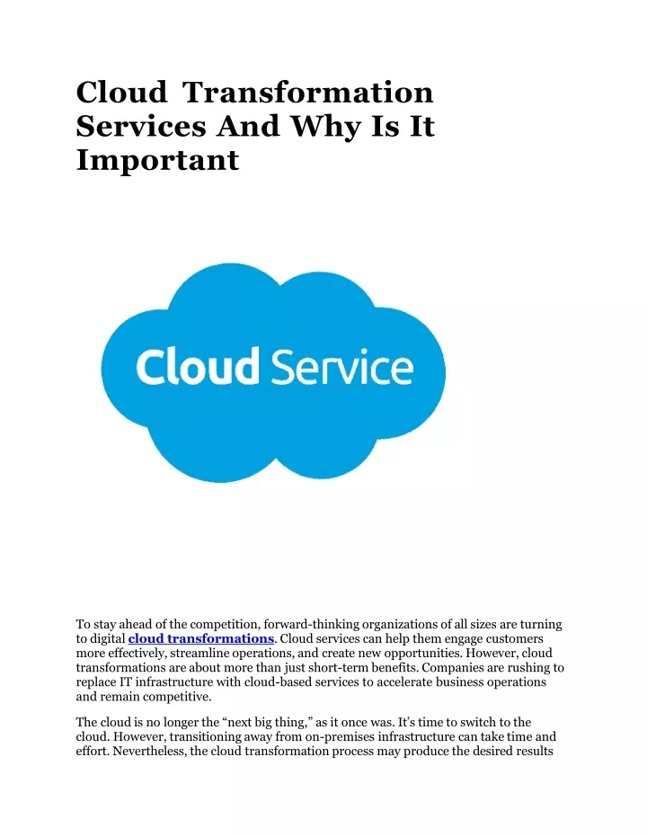 cloud transformation services and why is it important