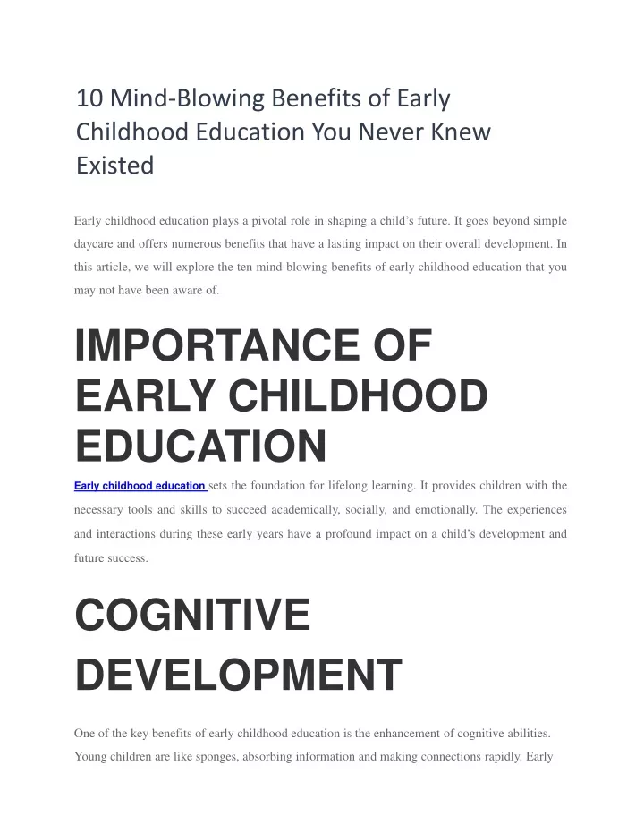 10 mind blowing benefits of early childhood