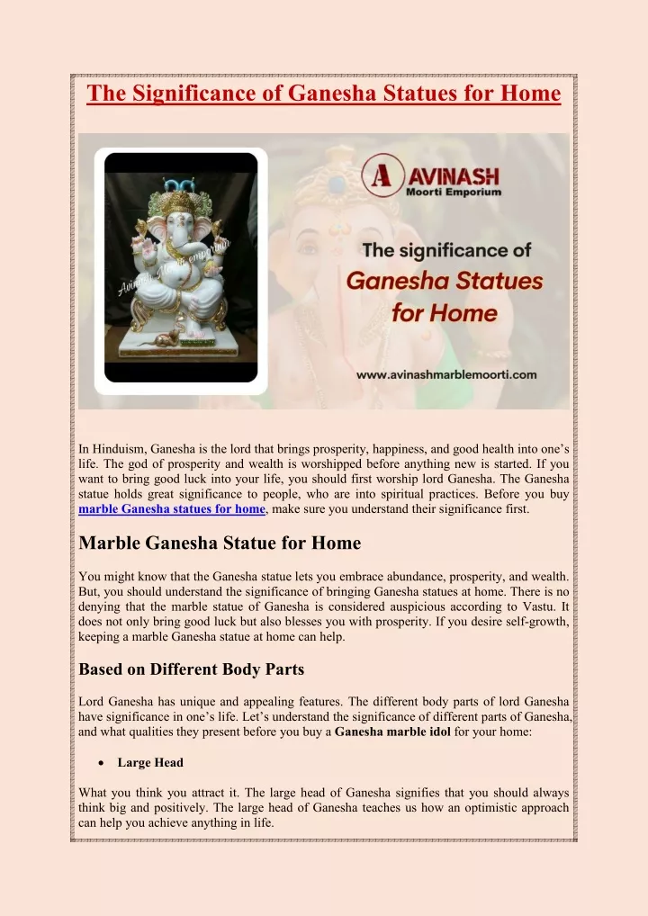 the significance of ganesha statues for home