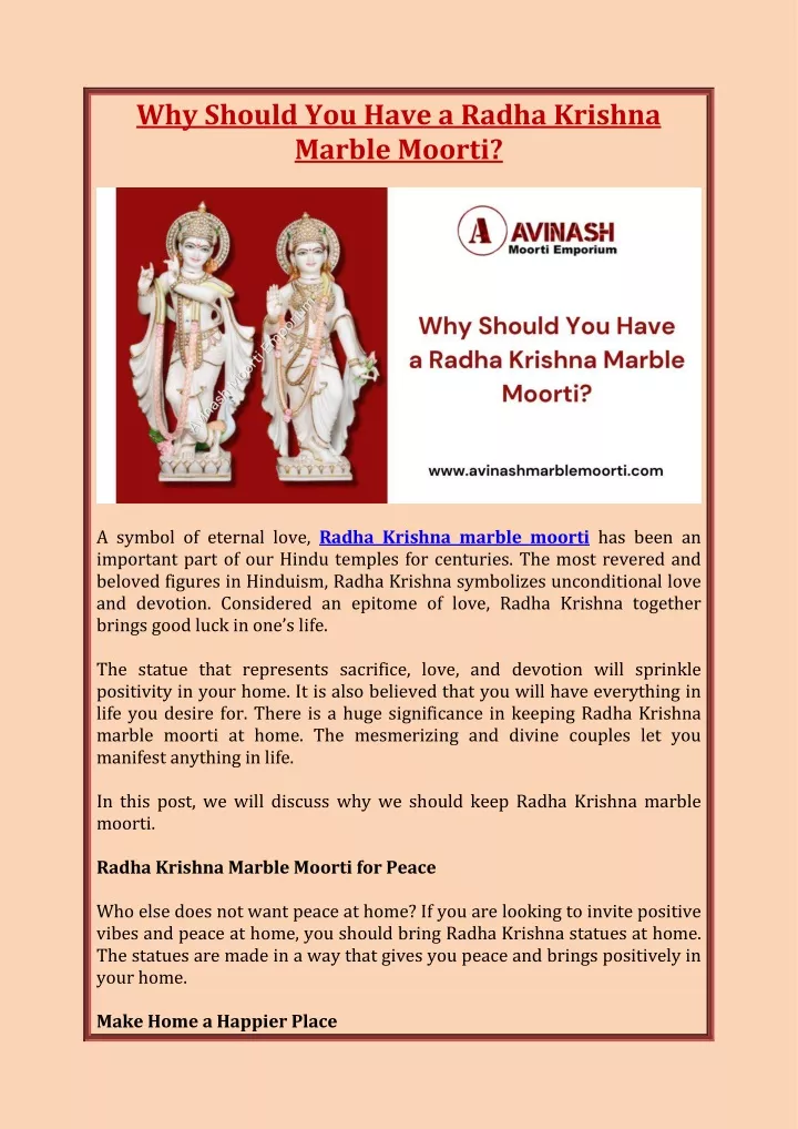 why should you have a radha krishna marble moorti