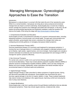 managing menopause gynecological approaches