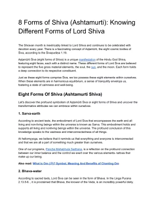 8 Forms of Shiva (Ashtamurti): Knowing Different Forms of Lord Shiva