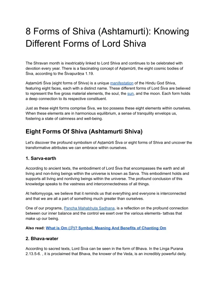 8 forms of shiva ashtamurti knowing different