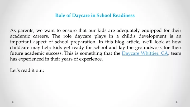 role of daycare in school readiness