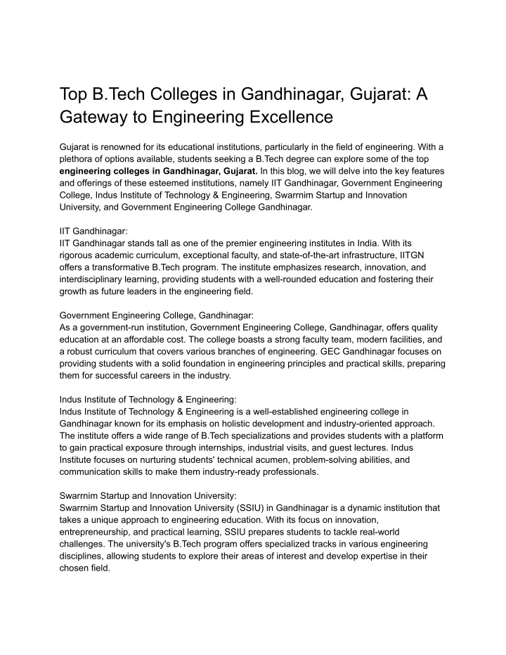 top b tech colleges in gandhinagar gujarat