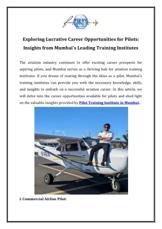 Exploring Lucrative Career Opportunities for Pilots Insights from Mumbai's Leading Training Institutes