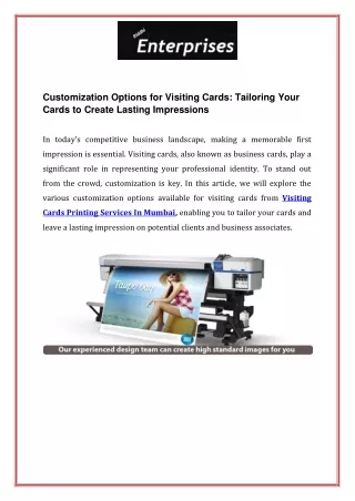 customization options for visiting cards
