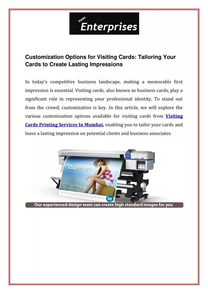 customization options for visiting cards