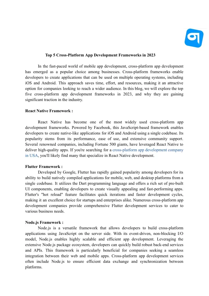 top 5 cross platform app development frameworks
