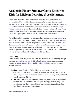 Academic Pingry Summer Camp Empower Kids for Lifelong Learning & Achievement