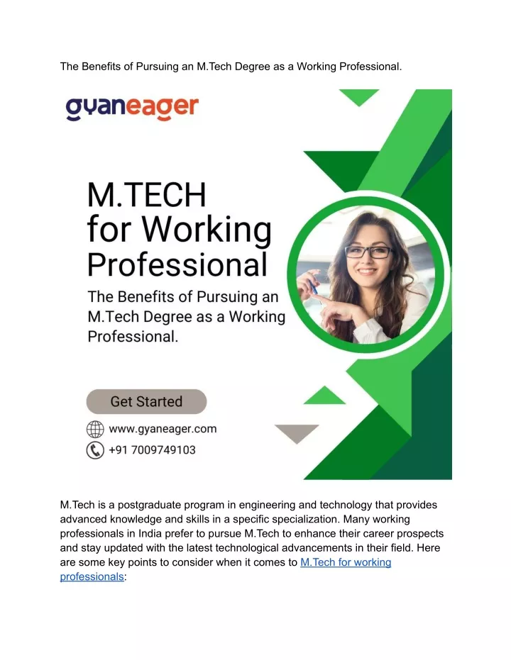 the benefits of pursuing an m tech degree