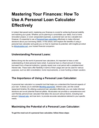 Title_ Mastering Your Finances_ How to Use a Personal Loan Calculator Effectively