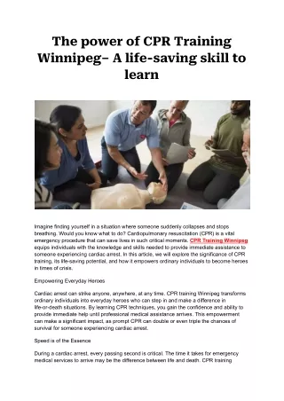 The power of CPR Training Winnipeg– A life-saving skill to learn