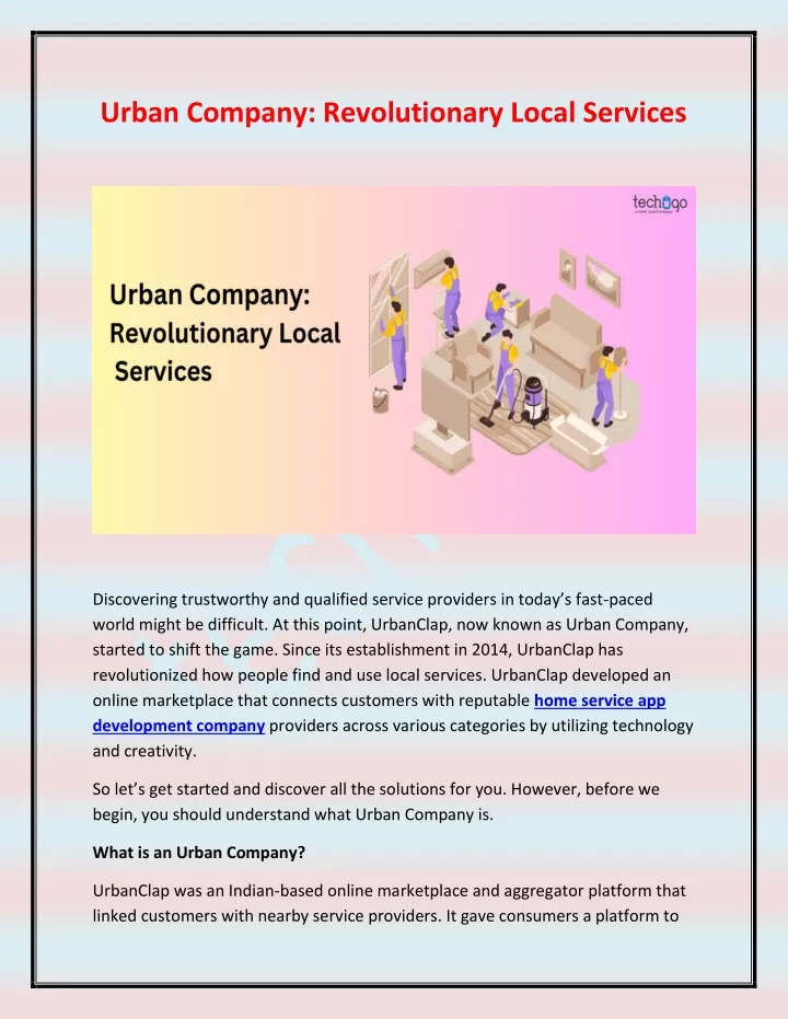 urban company revolutionary local services