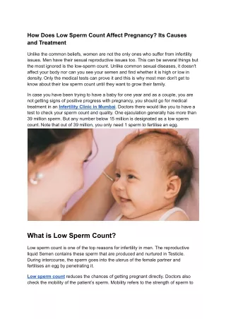 How Does Low Sperm Count Affect Pregnancy? Its Causes and Treatment
