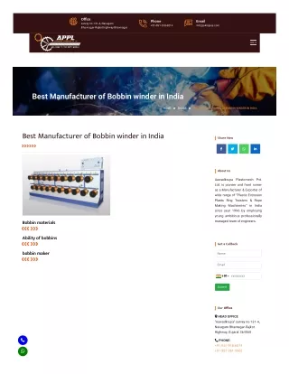 Best Manufacturer of Bobbin winder in India