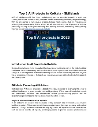 Top 5 AI Projects in Kolkata - Skillslash