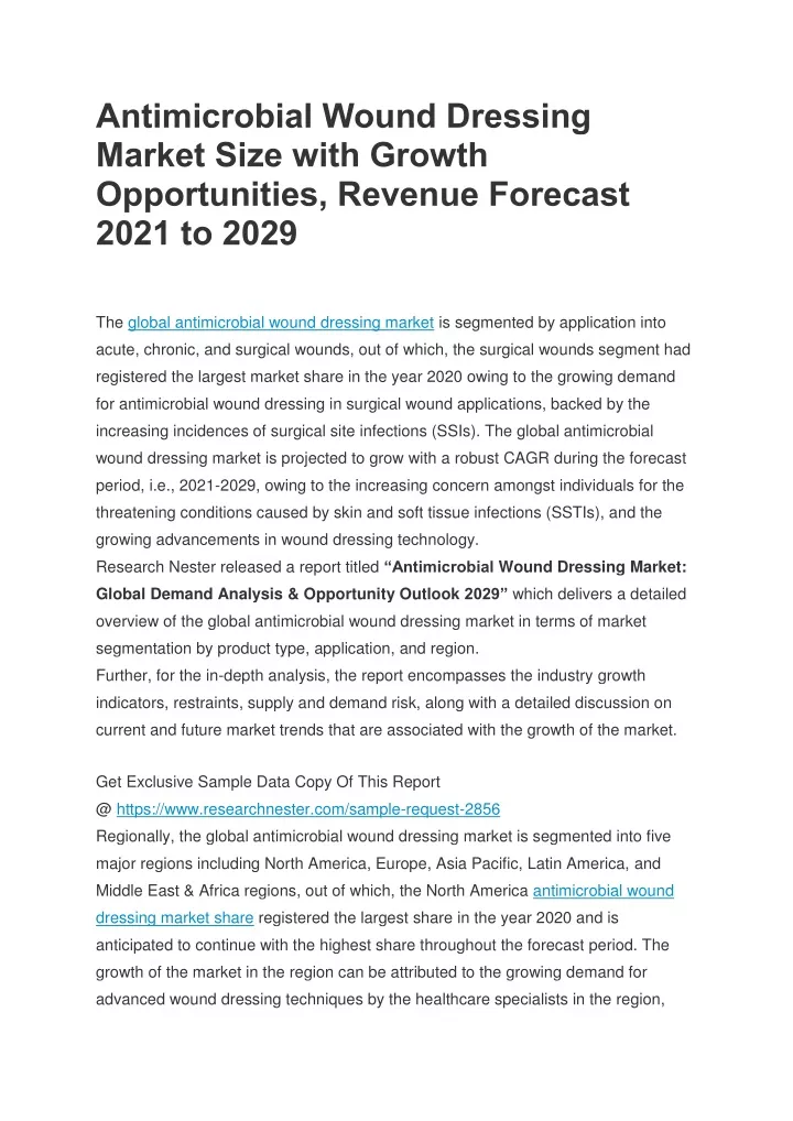antimicrobial wound dressing market size with