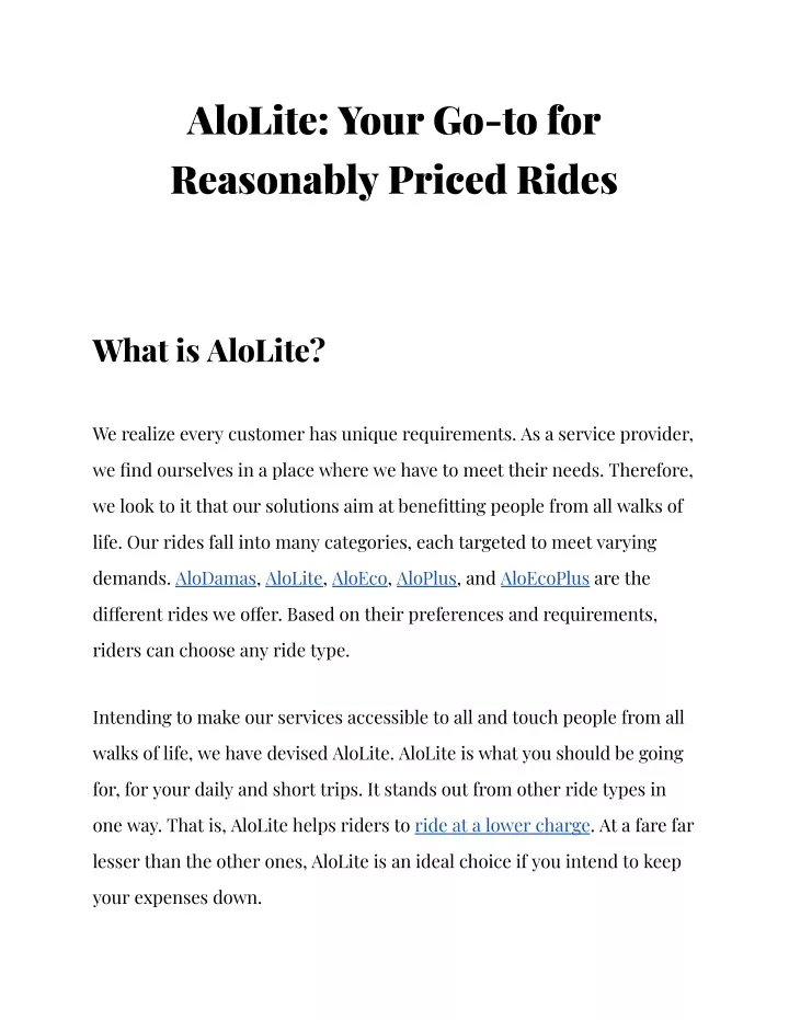 alolite your go to for reasonably priced rides