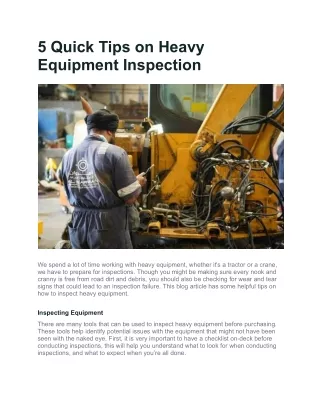 5 Quick Tips on Heavy Equipment Inspection
