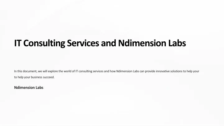 it consulting services and ndimension labs