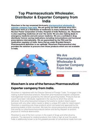 Rizochem Pharmaceuticals Wholesaler & Exporter Company From India