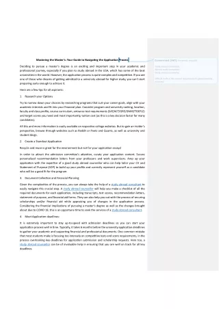Mastering the Master'sYour Guide to Navigating the Application Process