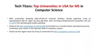 Tech Titans Top Universities in USA for MS in Computer Science