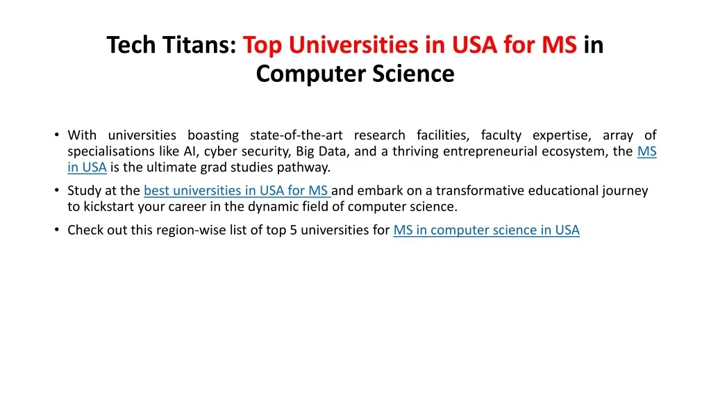 PPT - Tech Titans Top Universities in USA for MS in Computer Science ...