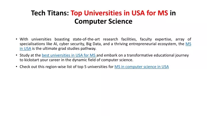 tech titans top universities in usa for ms in computer science