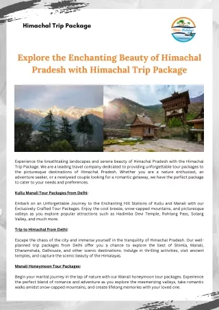 Explore the Enchanting Beauty of Himachal Pradesh with Himachal Trip Package