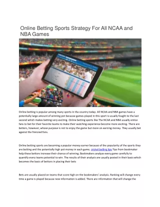 Online Betting Sports Strategy For All NCAA and NBA Games