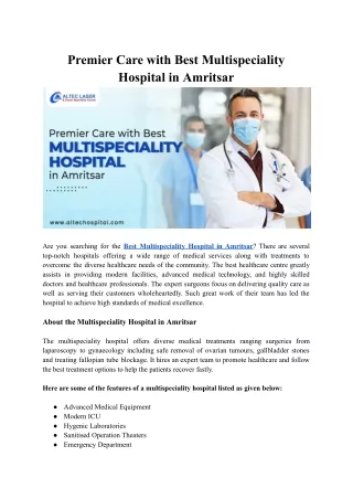 Premier Care with Best Multispeciality Hospital in Amritsar