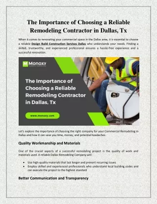 The Importance of Choosing a Reliable Remodeling Contractor in Dallas, TX