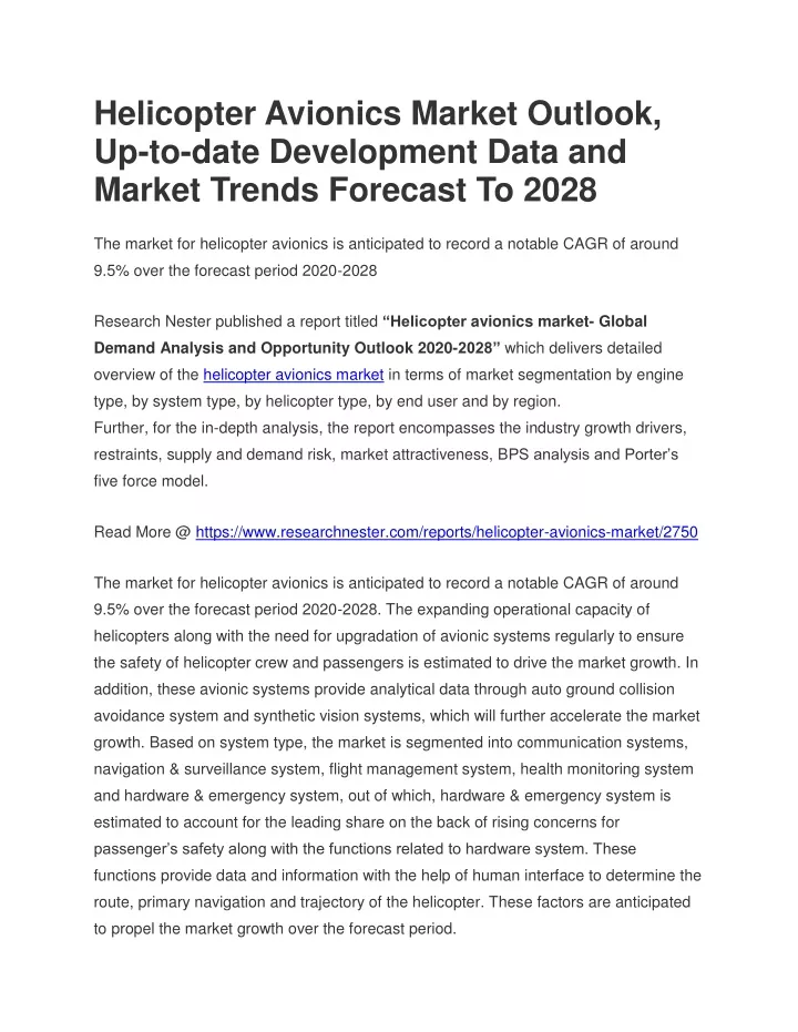 helicopter avionics market outlook up to date