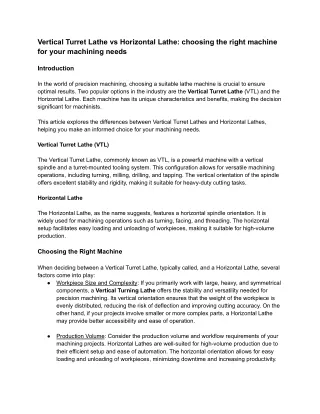 Vertical Turret Lathe vs Horizontal Lathe: choosing the right machine for your m