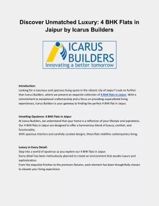 Discover Unmatched Luxury: 4 BHK Flats in Jaipur by Icarus Builders