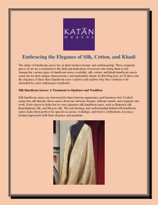 Embracing the Elegance of Silk, Cotton, and Khadi