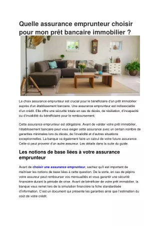 Quelle assurance emprunteur choisir pour mon prêt bancaire immobilier ?